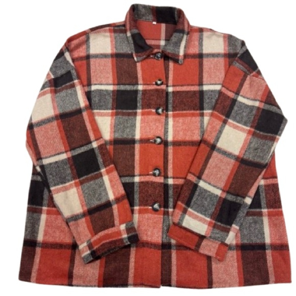 Women’s 3XL Thick Plaid Shacket Burnt Orange/Black/Red/Cream